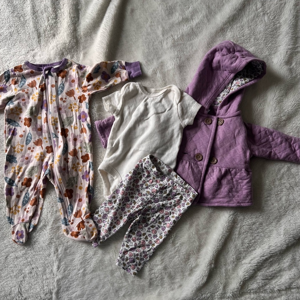 Purple Jacket and Floral Baby Outfit Set